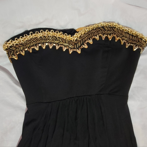 BEBE maxi sleeveless/backless black dress with gold accents - Picture 1 of 7
